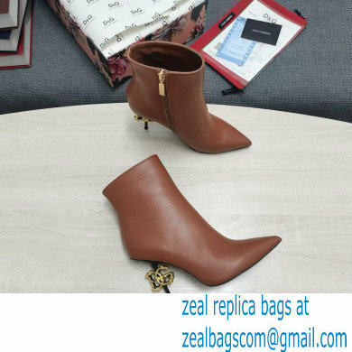 Dolce  &  Gabbana Thin Heel 10.5cm Leather Ankle Boots Brown with Baroque DG Heel 2021
